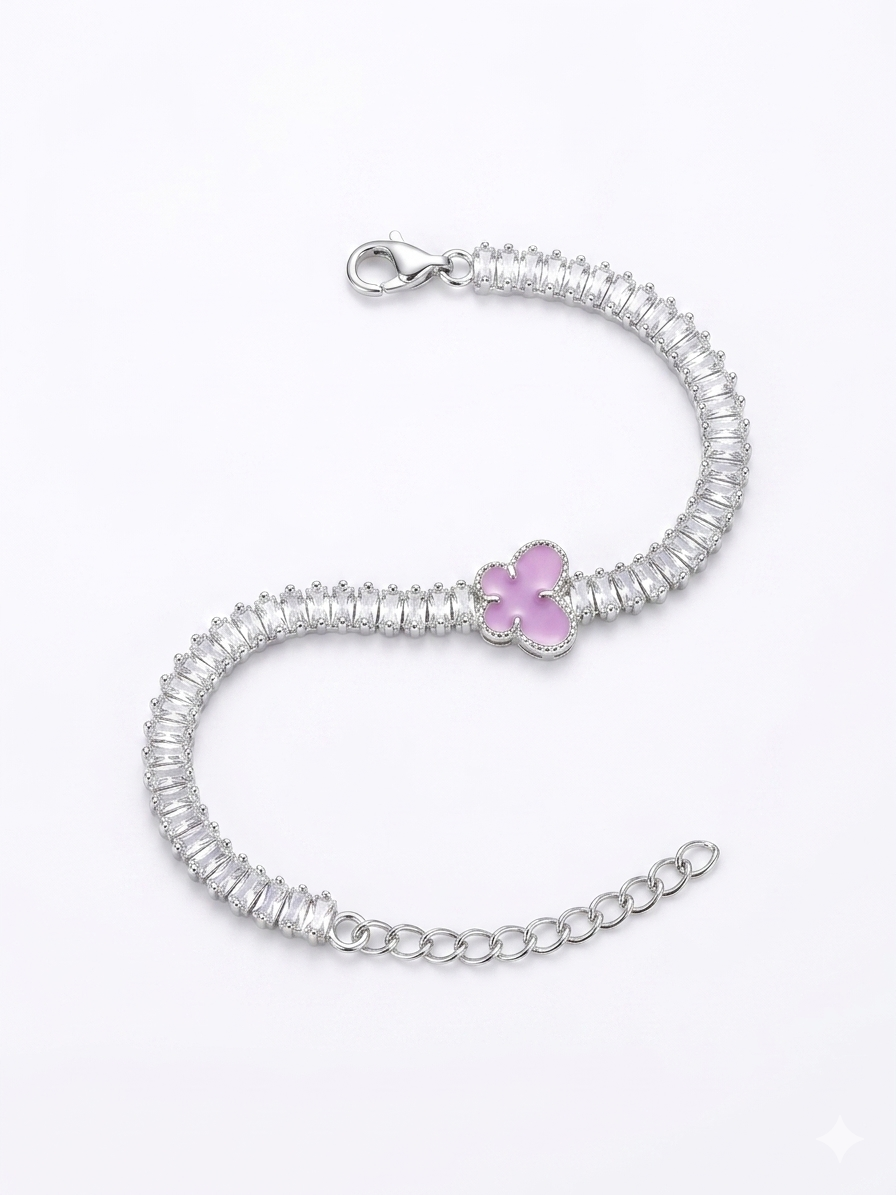 Pulsera de plata mariposa rosada